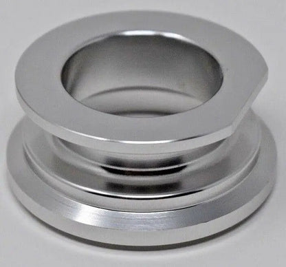 Jack Spania Racing BOV adapter flange in billet aluminum for converting HKS SSQV to 50mm TiAL-style blow-off valve.