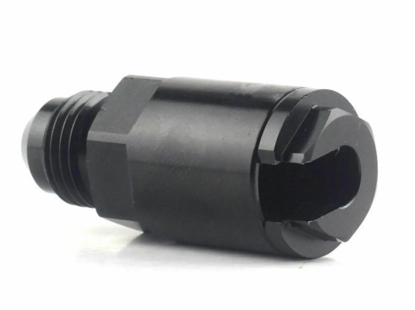 Jack Spania Racing Fuel Line EFI Adapter fitting with -6 AN male connector and 5/16" quick disconnect push hardline for engine parts.