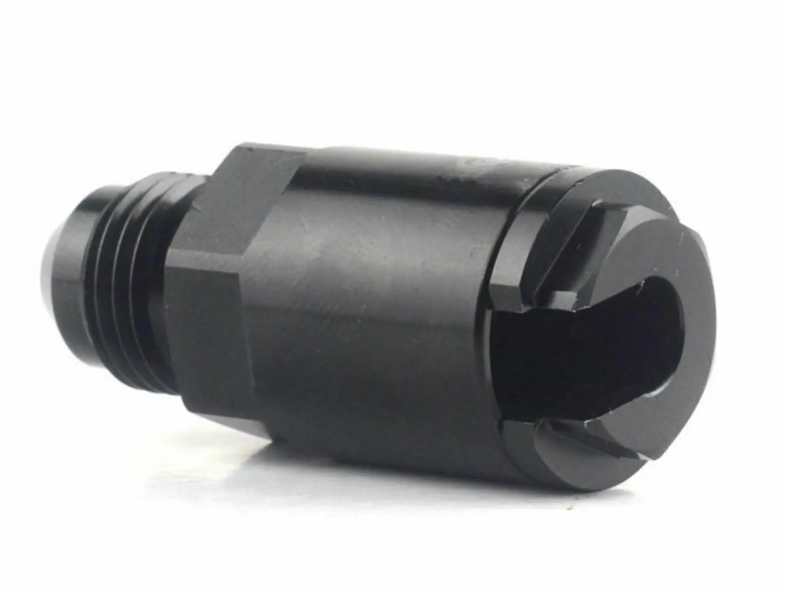 Jack Spania Racing Fuel Line EFI Adapter fitting with -6 AN male connector and 5/16" quick disconnect push hardline for engine parts.