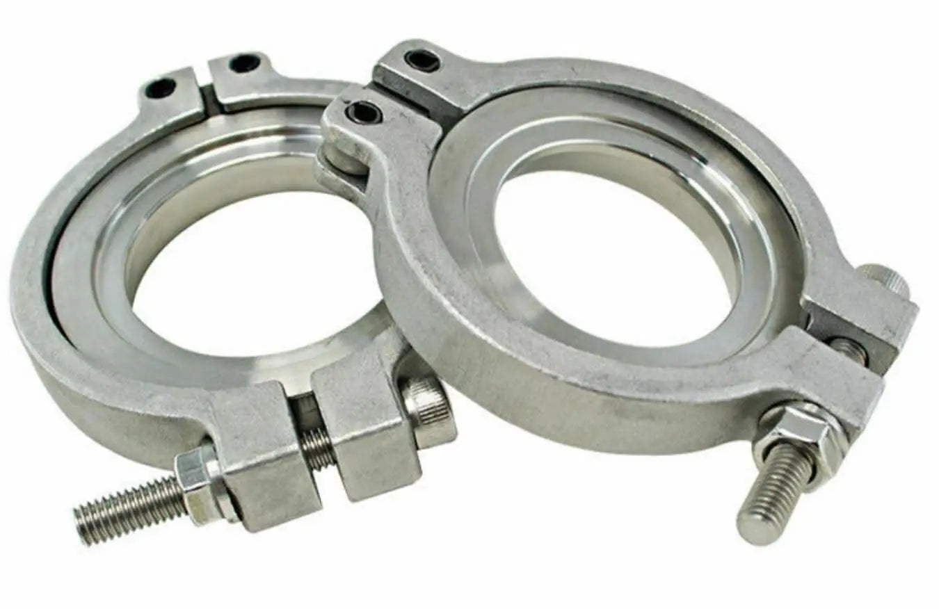 Jack Spania Racing Wastegate V-Band Clamp Kit for 38mm and 44mm turbo wastegates with bolts, nuts, and seals for TiAL MVS/MVR.