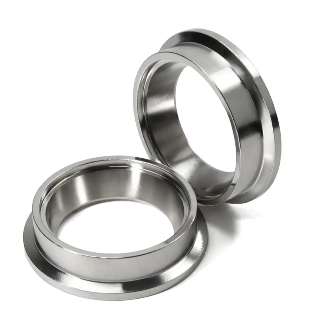 SS304 stainless 38mm wastegate flange set with inlet and outlet V-band for TiAL MVR, compatible engine parts by Jack Spania Racing.