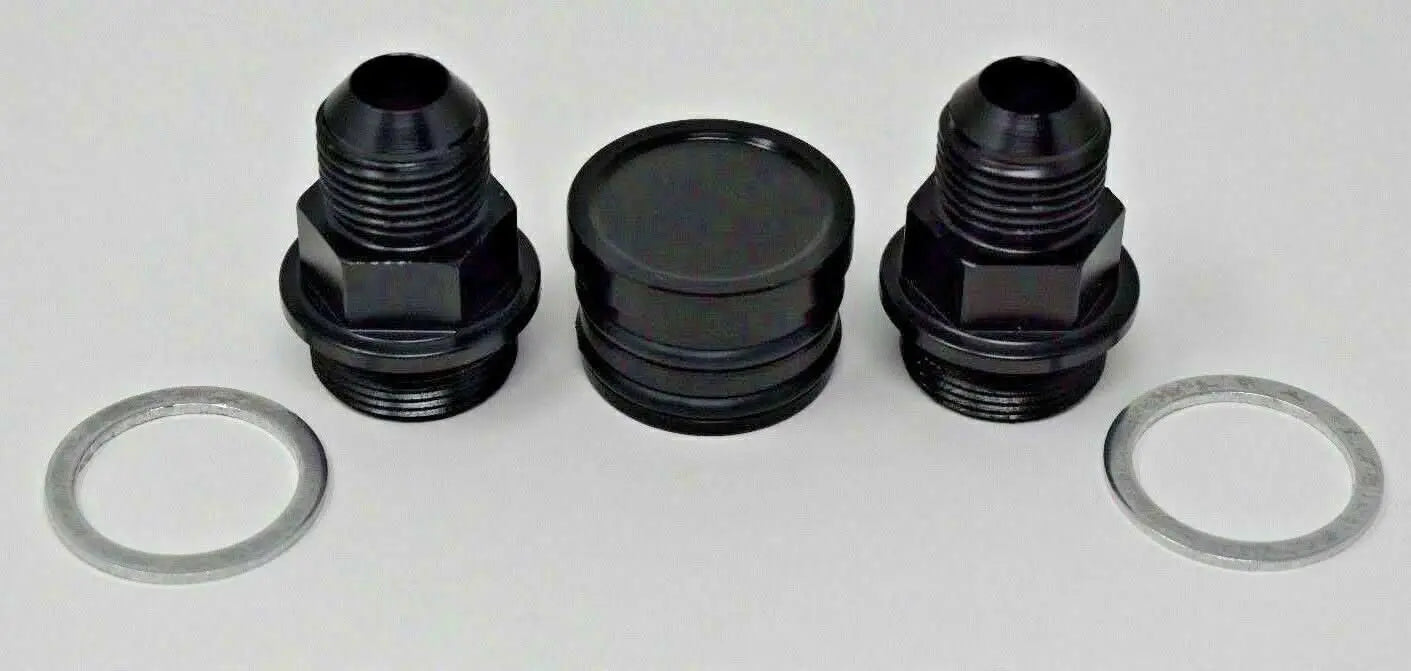 Jack Spania Racing rear block breather fittings and plug for B Series B16 B18 engine catch can, M28 to 10AN connectors.