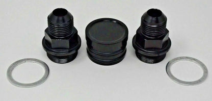 Jack Spania Racing rear block breather fittings and plug for B Series B16 B18 engine catch can, M28 to 10AN connectors.
