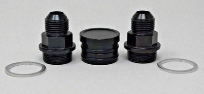 Jack Spania Racing B Series engine rear block breather fittings and plug, M28 to 10AN, for B16 and B18 catch can installation.