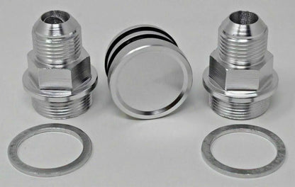 Jack Spania Racing B Series rear block breather fittings and plug for B16 B18 catch can, M28 to 10AN engine parts.