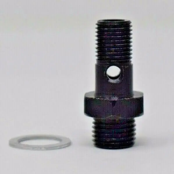 Jack Spania Racing high volume fuel rail banjo bolt with hole for AEM Honda Acura B D K Series engine parts, close-up view.