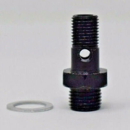 Jack Spania Racing high volume fuel rail banjo bolt with hole for AEM Honda Acura B D K Series engine parts, close-up view.