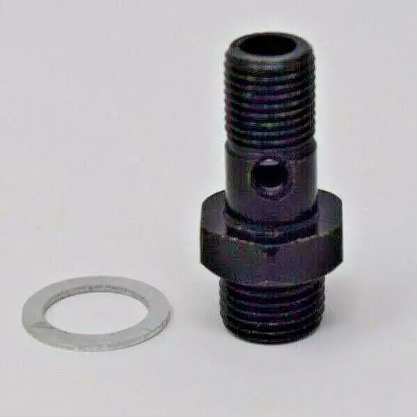 Jack Spania Racing high volume fuel rail banjo bolt with hole for AEM Honda Acura B D K Series engine parts, showing the metal bolt with hole.