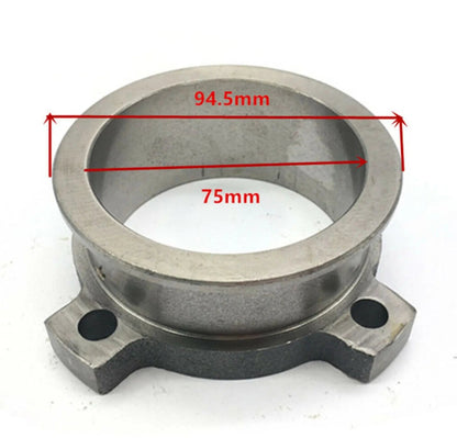 3-inch V-band exhaust downpipe flange adapter for GT30 GT35 T3 turbochargers, made by Jack Spania Racing, engine parts component