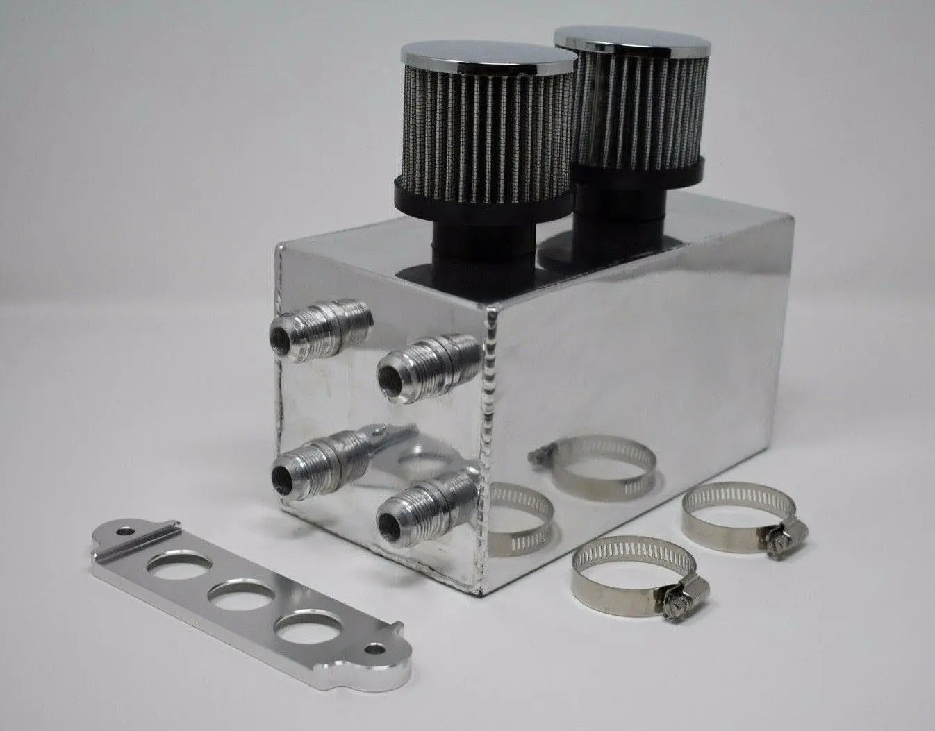 Jack Spania Racing Pro Series Oil Catch Can for Honda Civic and Acura Integra, 4-port engine part with -10AN fittings.