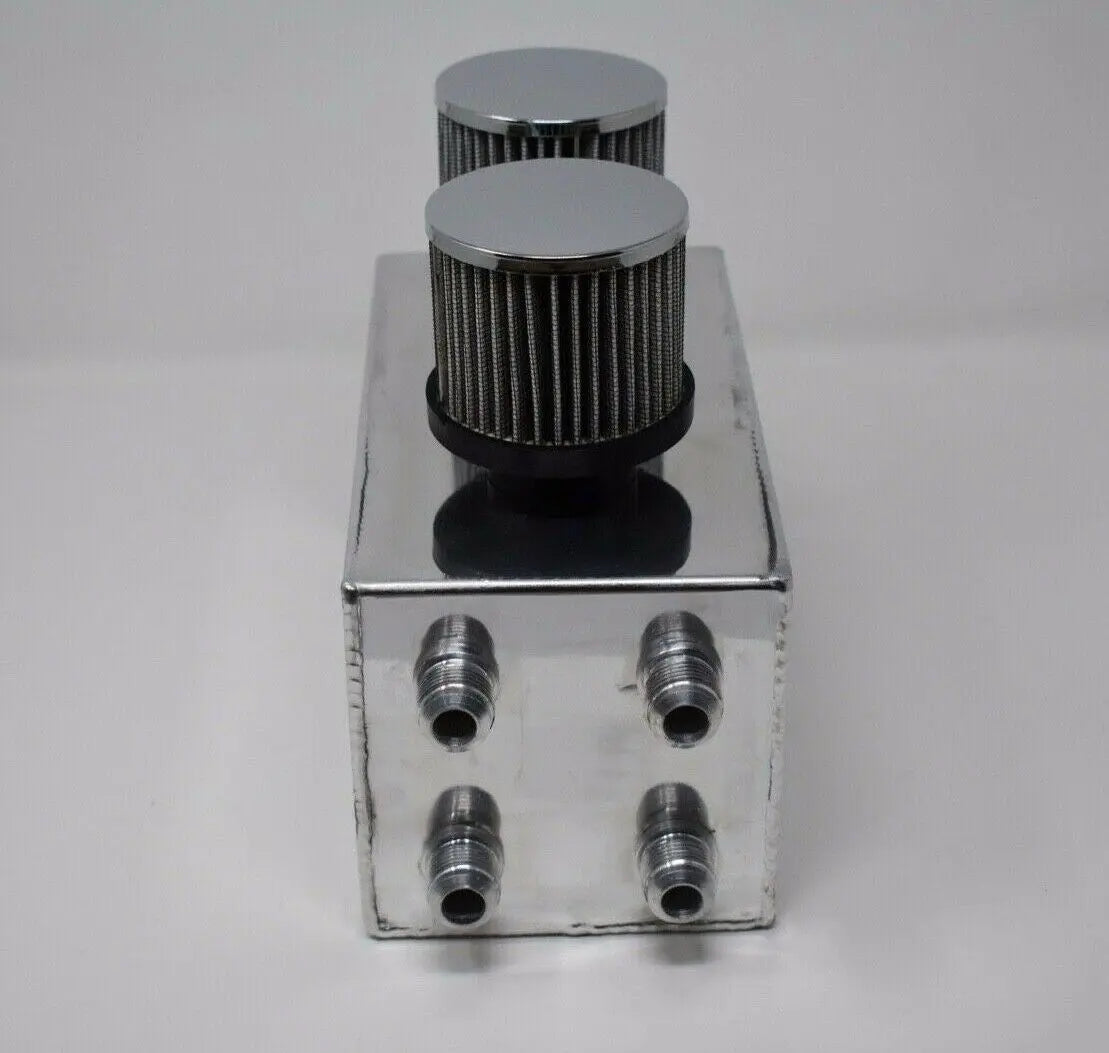 Jack Spania Racing Pro Series oil catch can for Honda Civic and Acura Integra engine, featuring 4 port -10AN fittings.