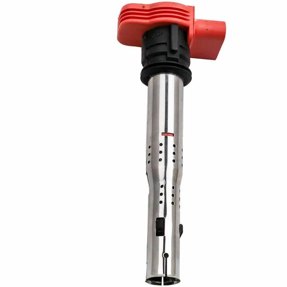 Audi R8 2.0 TSI TFSI red top ignition coil by Jack Spania Racing, engine part with wiring connection, close-up view.