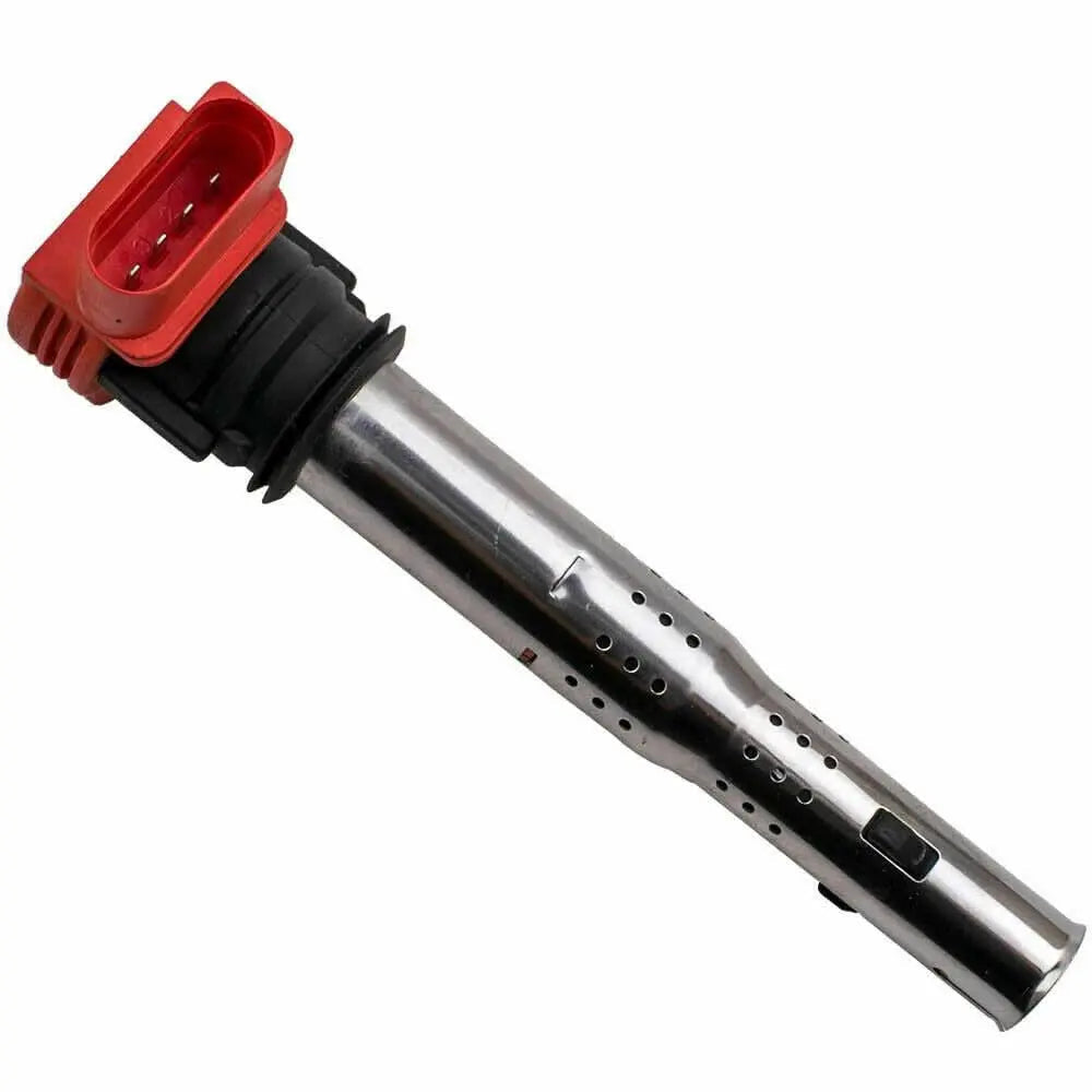 Red top Audi R8 2.0 TSI ignition coil by Jack Spania Racing, engine part for VW 1.8T with single ignition coil design.