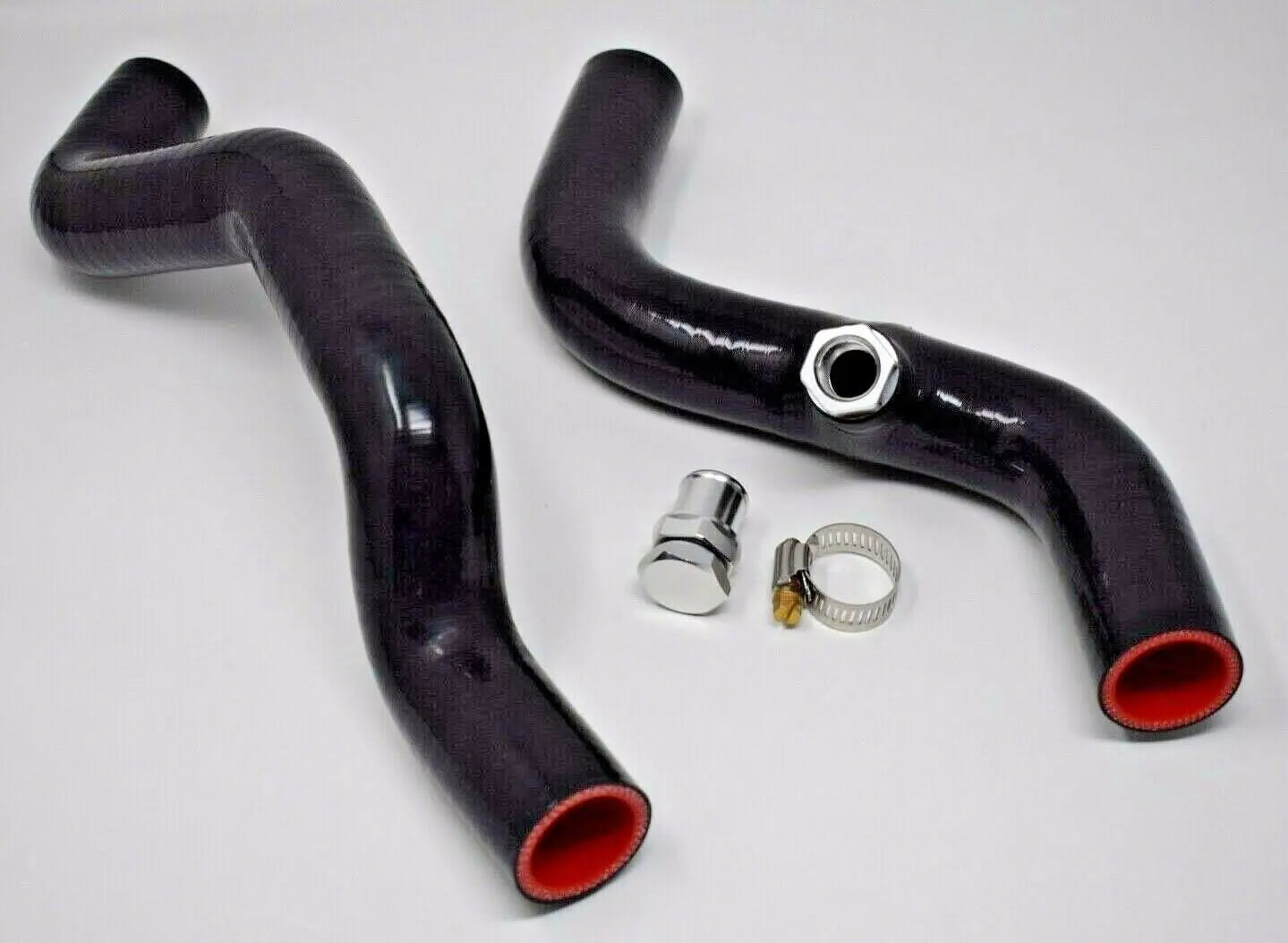 Jack Spania Racing K-Swap driver side radiator hose kit with fan hose bung for K20, EG, EK, DC2, CRX Si engine cooling system