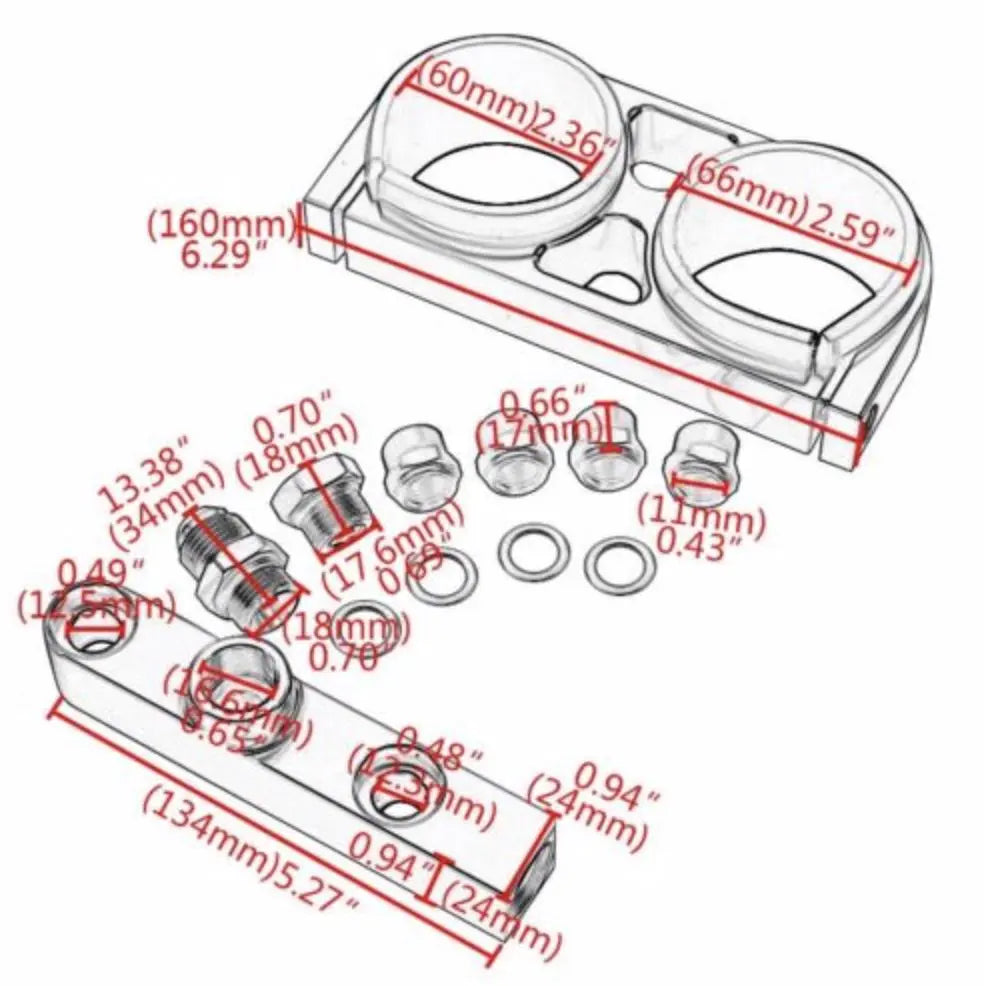 Billet Twin Dual Bosch 044 380lph AEM Fuel Pump Outlet Manifold Mounting Bracket - Jack Spania Racing