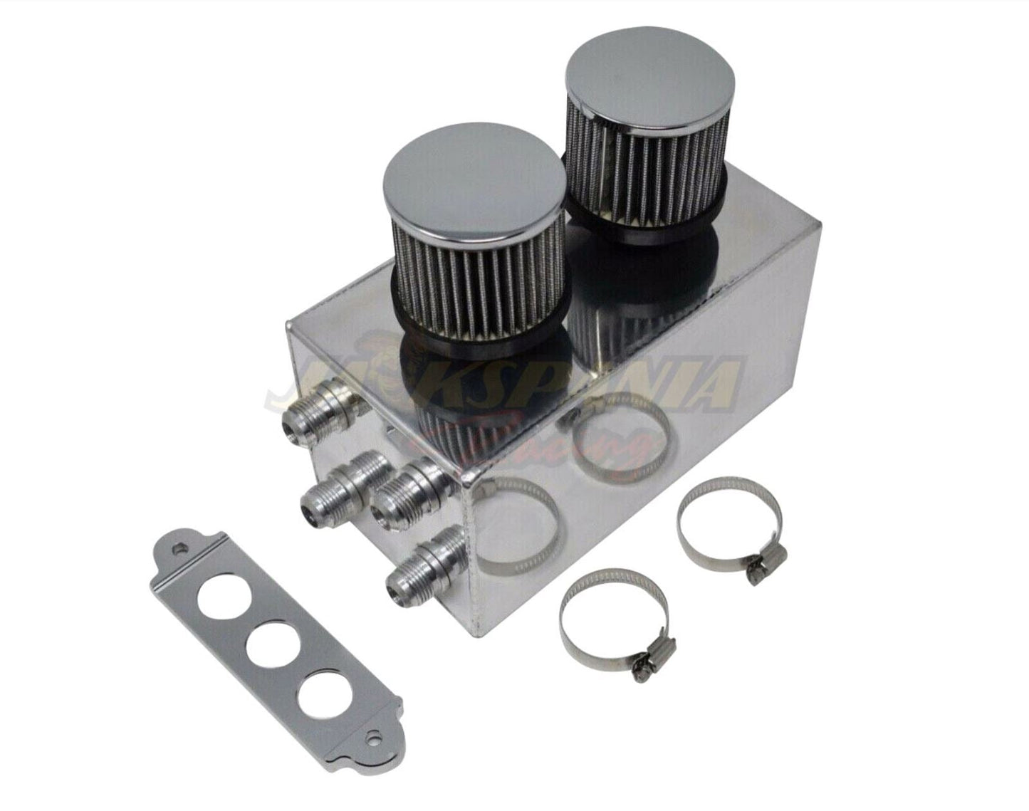 Jack Spania Racing battery relocation oil catch can with 4 ports and 10AN hoses for EK, EG, CRX, DC2 Si Type R engine upgrade