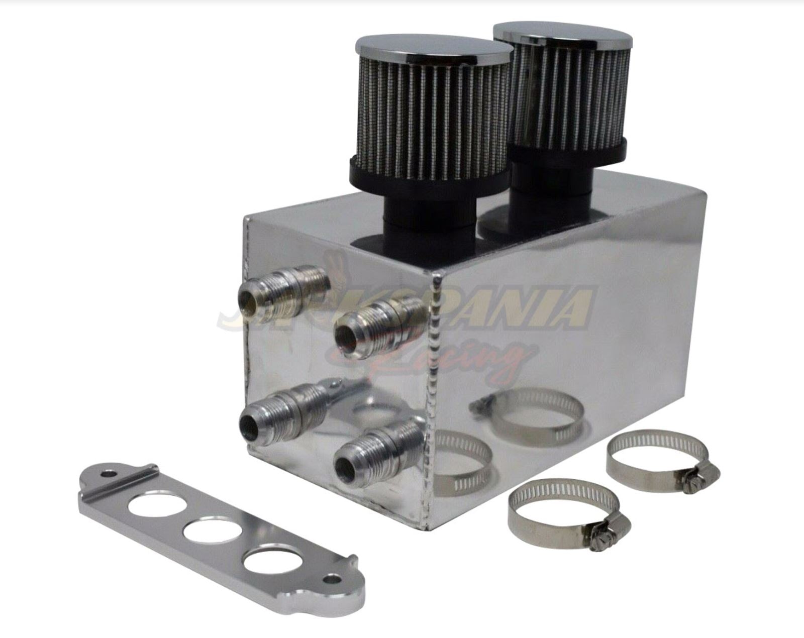 Jack Spania Racing battery relocation oil catch can with 4 port 10AN hoses for EK, EG, CRX, DC2 Si Type R engine parts