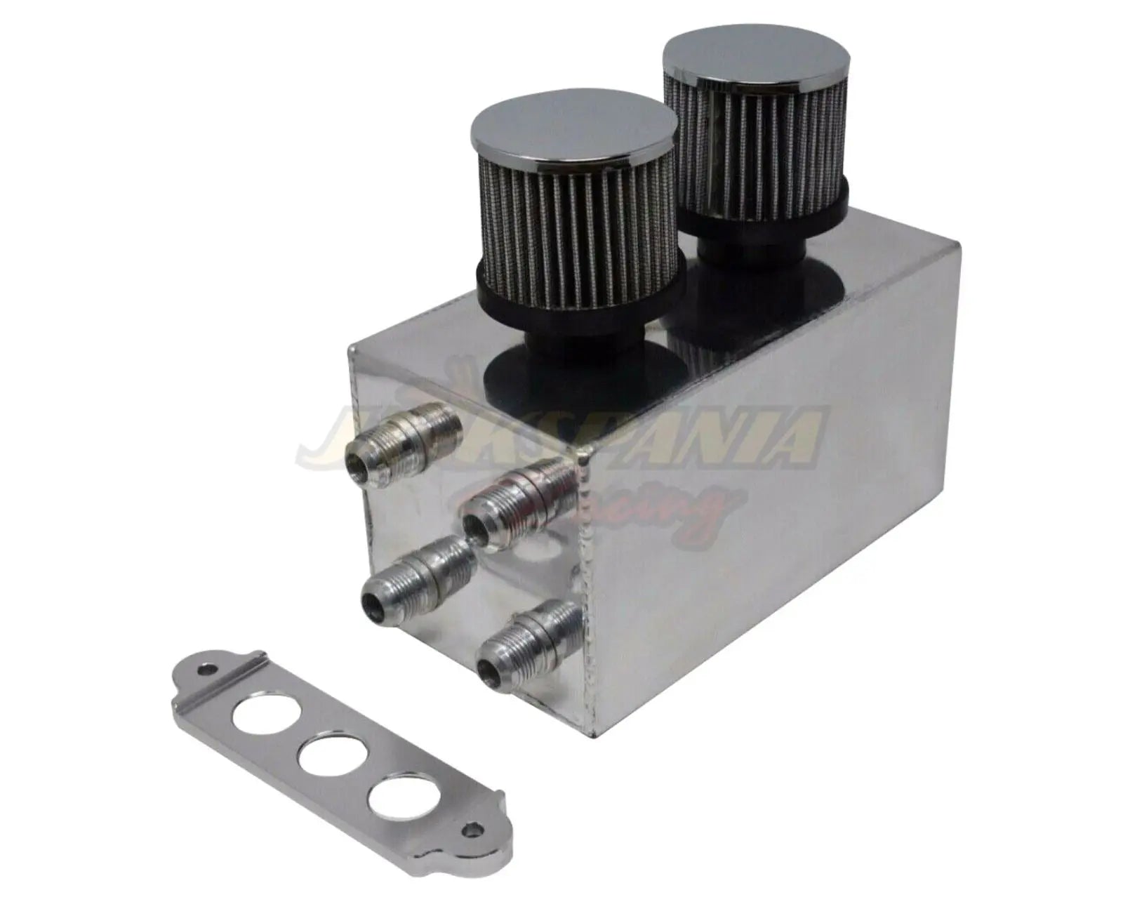 Jack Spania Racing Pro Series Oil Catch Can for Honda Civic and Acura Integra, 4-port with hoses, engine parts.