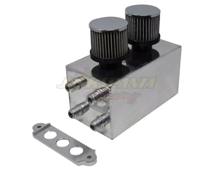 Jack Spania Racing Pro Series Oil Catch Can for Honda Civic and Acura Integra, 4-port with hoses, engine parts.