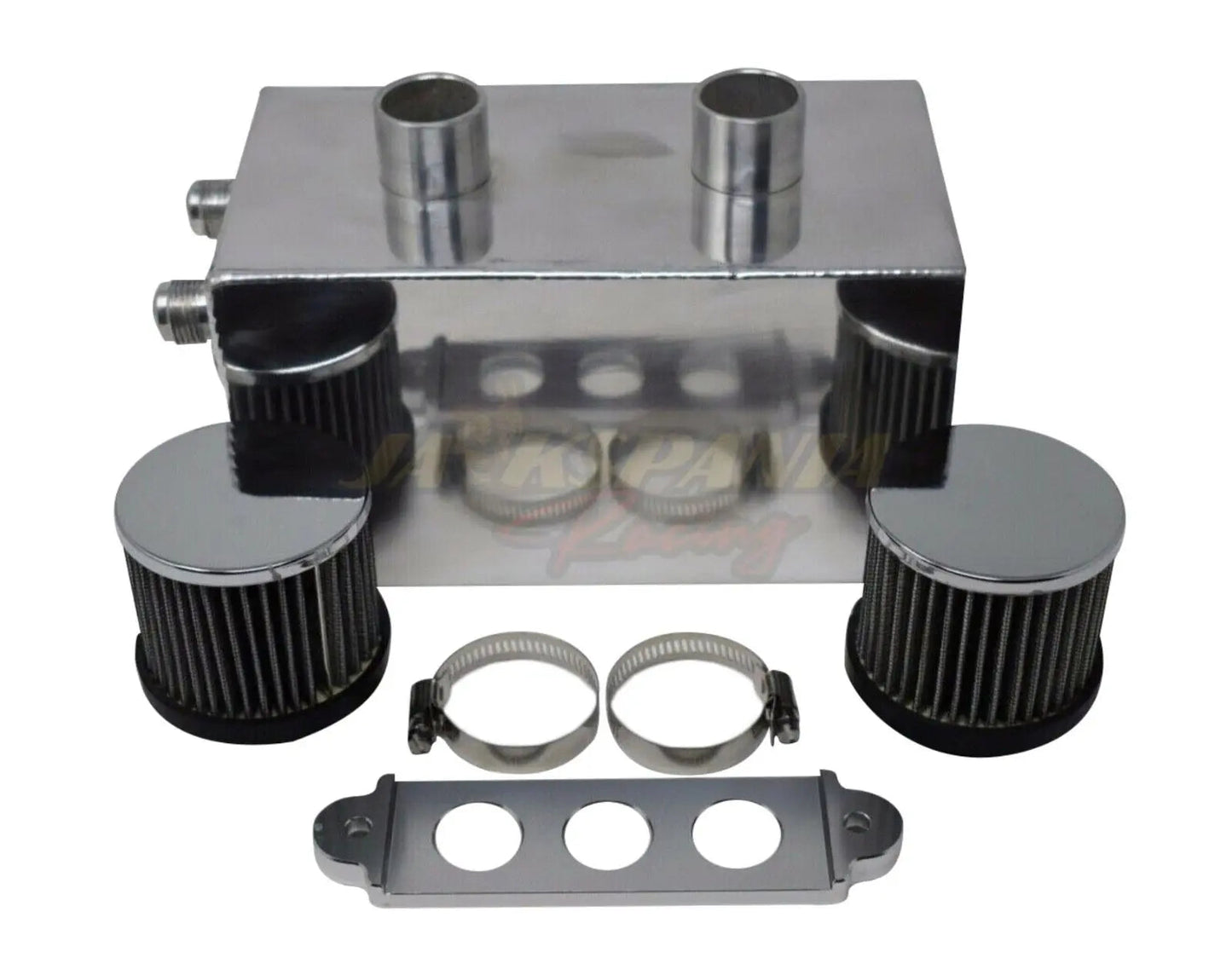 Jack Spania Racing Pro Series oil catch can for Honda Civic and Acura Integra, with 4 ports and hoses, engine part.