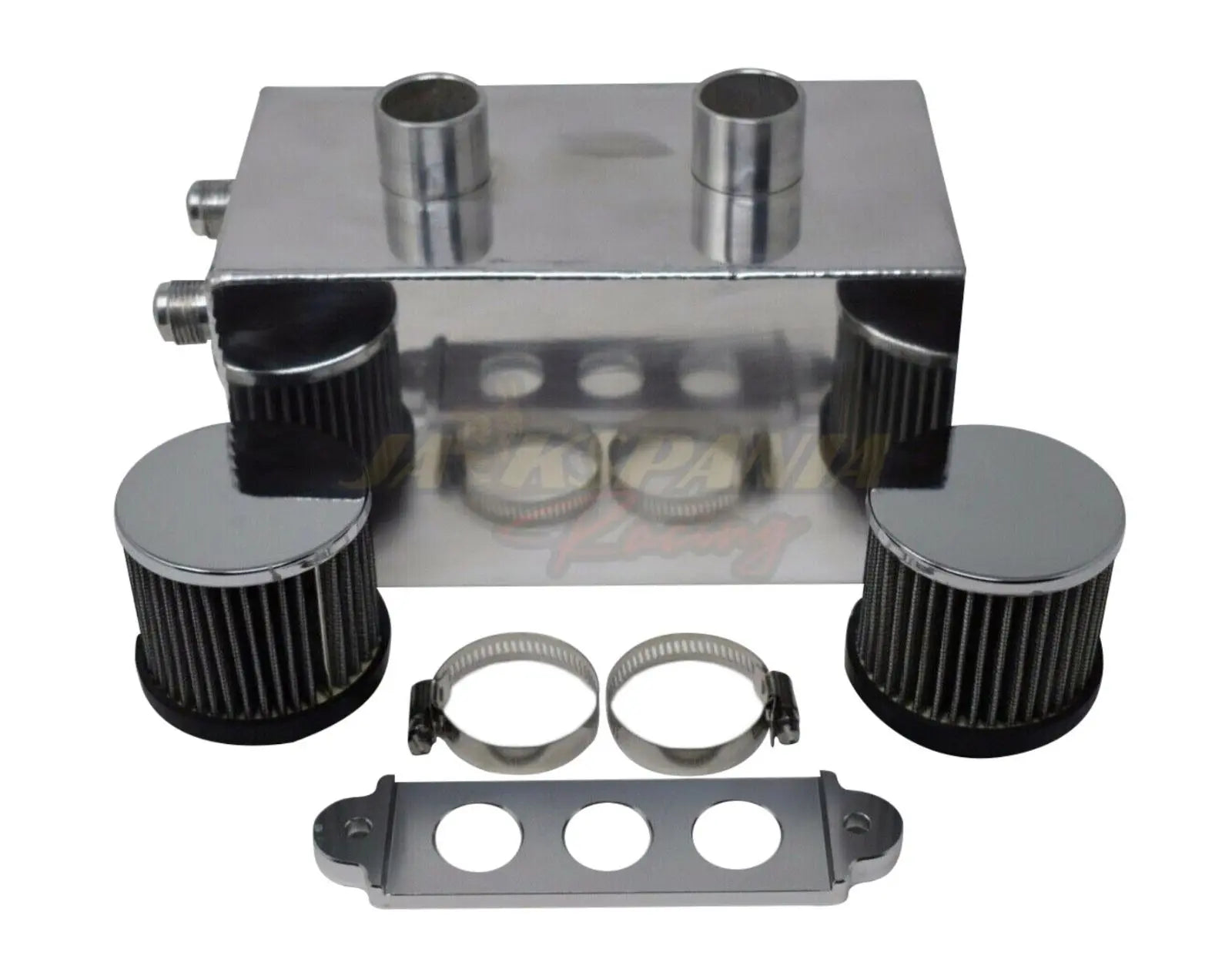 Jack Spania Racing Pro Series oil catch can for Honda Civic and Acura Integra, with 4 ports and hoses, engine part.