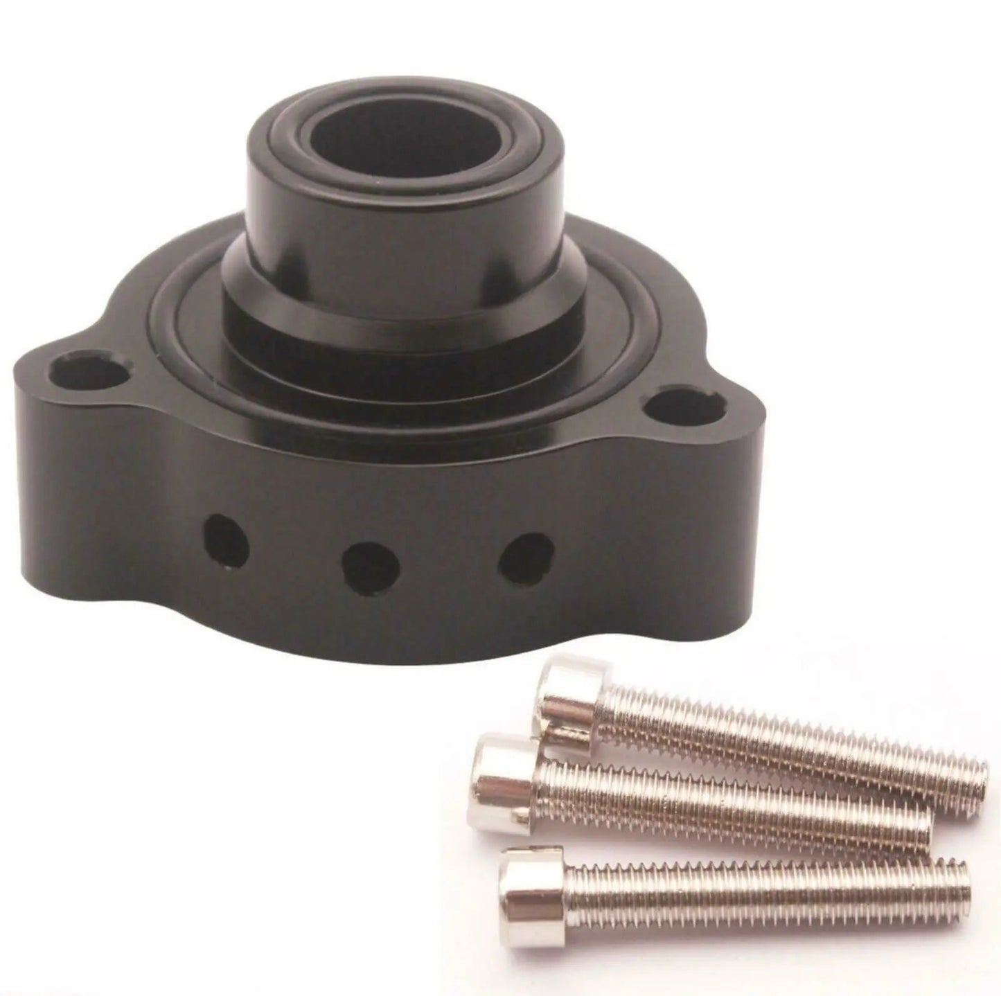 Jack Spania Racing blow off valve adapter for Mercedes 2.0T Turbo A180 CLA 250 GLA 250 engine parts, close-up of the black BOV component.