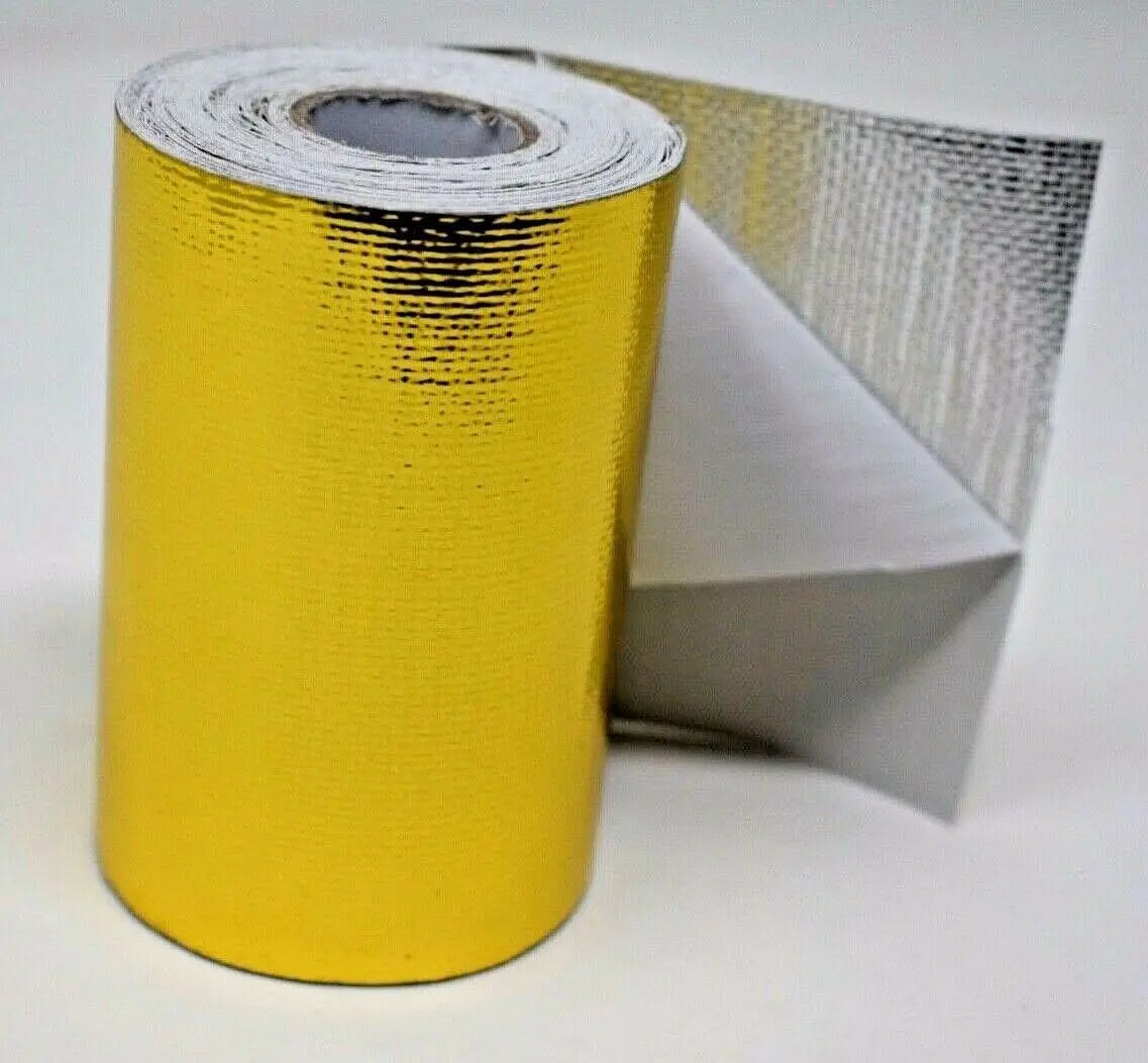 Jack Spania Racing giant gold reflective thermal heat shield tape roll, turbo engine heat protection for automotive engine parts.