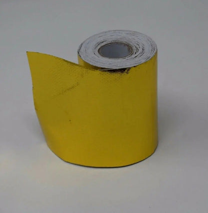 Jack Spania Racing giant gold reflective thermal heat shield tape roll designed for turbo engine protection and heat insulation.