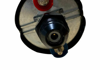 Jack Spania Racing 380LPH external inline fuel pump with Bosch 044 check valve, 10AN and 8AN brackets and clamps for engine performance.