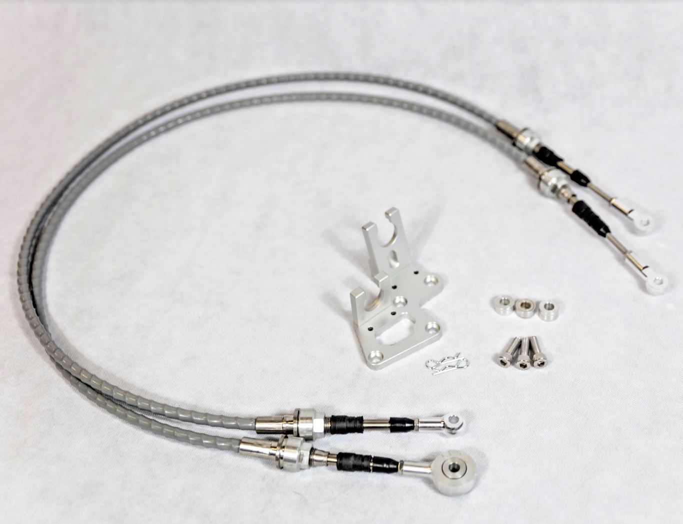Jack Spania Racing RSX shifter cables and transmission bracket for K20, K24, and K series Honda models, race-ready transmission parts.