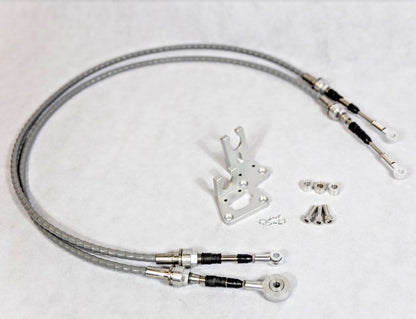 Jack Spania Racing RSX shifter cables and transmission bracket for K20, K24, and K series Honda models, race-ready transmission parts.