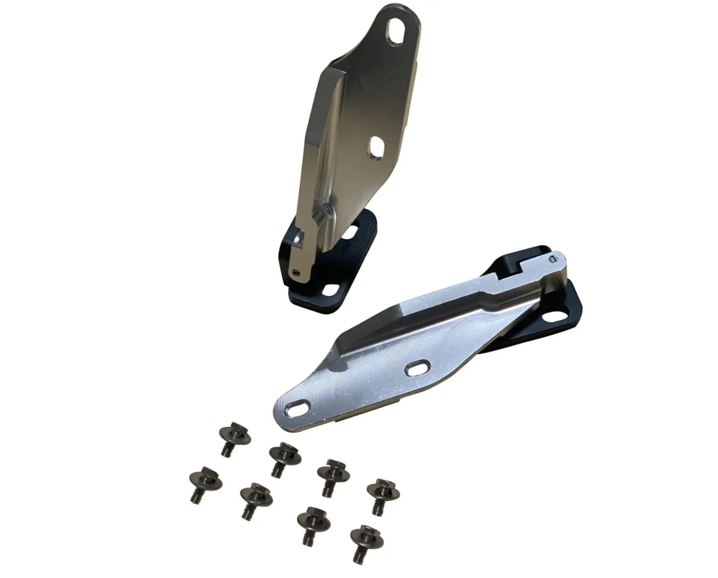 Billet aluminum quick hood hinge release latch for Honda Civic EG 92-95 engine parts by Jack Spania Racing, mounted on vehicle.
