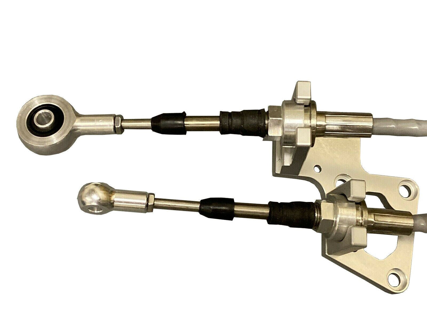 Jack Spania Racing K20 K24 RSX shifter cables and transmission bracket for K Series Civic models, showing installation details.