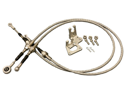 Jack Spania Racing RSX shifter cables trans bracket for K20, K24, and K-series Honda Civic and CRX transmission swap.