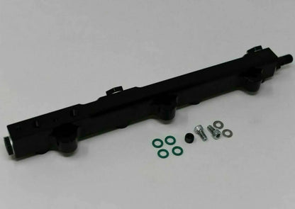Jack Spania Racing B D H Series fuel pressure regulator gauge rail line for Honda Prelude H22 H23 F22 engine parts, shows gauge and rail setup.