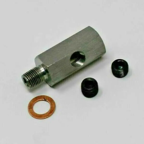 Jack Spania Racing oil pressure sensor tee fitting for 1/8" NPT turbo supply line, engine parts with brass adapter and gauge connection