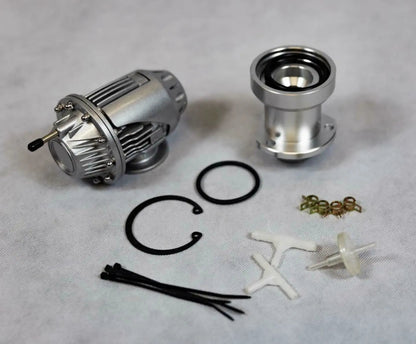 Jack Spania Racing VW Audi Golf GTI MK5 MK6 EA888 2.0T SSQV Blow Off Valve BOV with direct fit adapter installed on engine.
