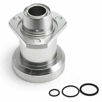 Jack Spania Racing SSQV Blow Off Valve BOV adapter installed on VW Audi Golf GTI MK5 MK6 2.0T engine parts, close-up view.