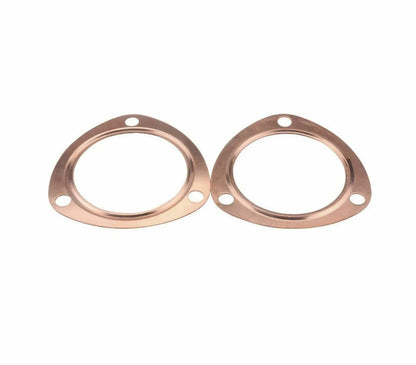 Pair of 2.5-inch copper header exhaust collector gasket flanges with 3-bolt design from Jack Spania Racing, engine parts for exhaust systems.