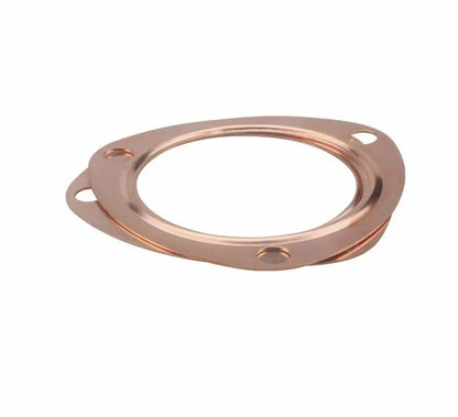 Pair of 2.5-inch copper header exhaust collector gaskets with 3-bolt flanges by Jack Spania Racing for engine performance.