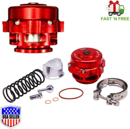 Jack Spania Racing Q BV50 50mm blow off valve for engine, compatible with TiAL springs, shown with spring adjustment components.