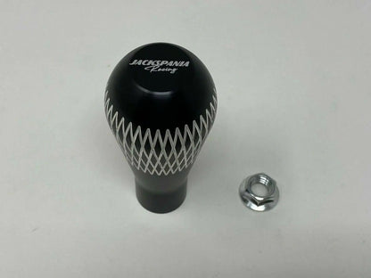 Jack Spania Racing billet tear drop weighted shift knob, 195 grams, aluminum, M10 x 1.5, for interior use on EG EK DC2.