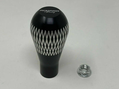 Aluminum billet tear drop weighted shift knob by Jack Spania Racing, 195 grams, M10 x 1.5 for interior gear shift enhancement.
