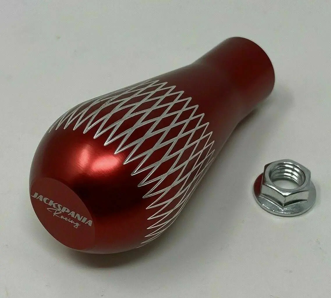 Jack Spania Racing billet tear drop weighted shift knob, 195g aluminum interior gear shift accessory for M10 x 1.5 threads.