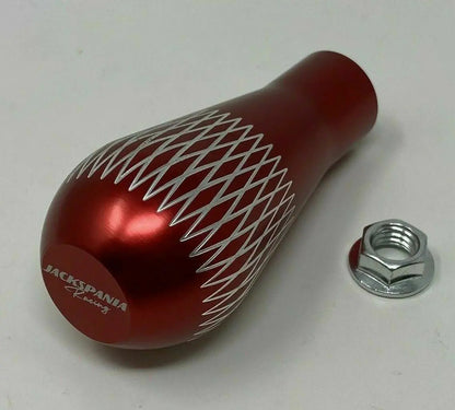 Jack Spania Racing billet tear drop weighted shift knob, 195g aluminum interior gear shift accessory for M10 x 1.5 threads.