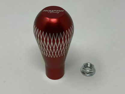 Jack Spania Racing billet tear drop weighted shift knob, 195 grams, aluminum, M10 x 1.5, for interior car gear shift.