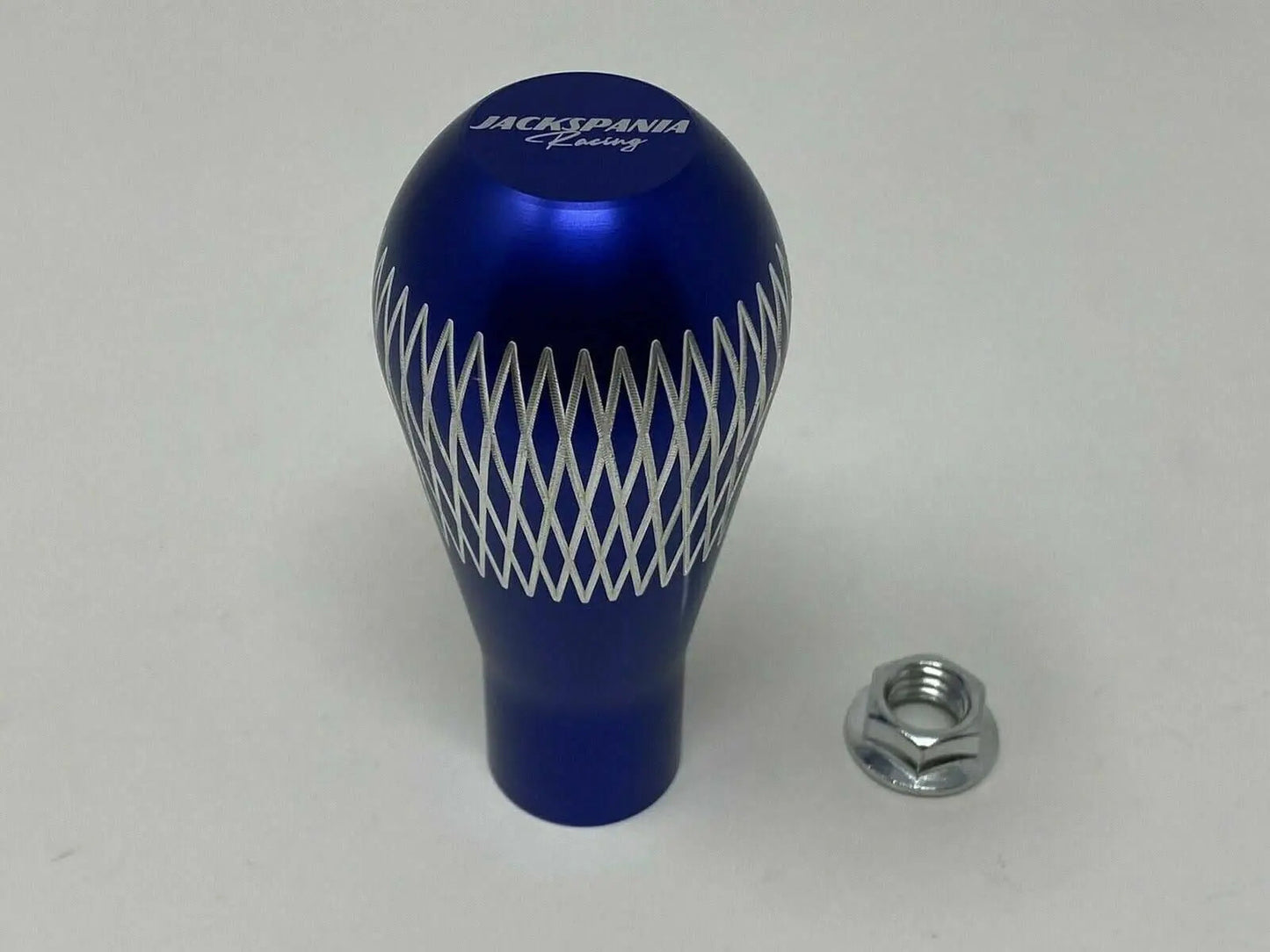 Aluminum billet tear drop weighted shift knob, 195 grams, for M10 x 1.5 gear shift, by Jack Spania Racing, interior car accessory.