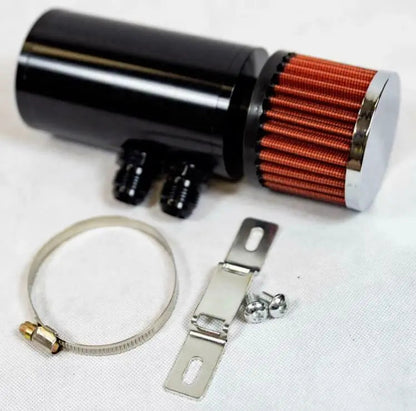 Jack Spania Racing universal 2 port catch can baffled breather filter with 10AN oil reservoir tank for engine ventilation.