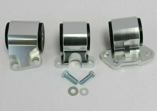 Jack Spania Racing D Series engine mount kit for Honda Acura D16 D18 engines, includes CNC 2-bolt mounts for 92-95 Civic DC2.