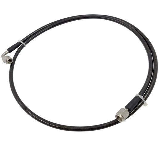 Stainless steel braided oil feed line for turbocharger, 3AN, engine parts by Jack Spania Racing, designed for universal engine applications.